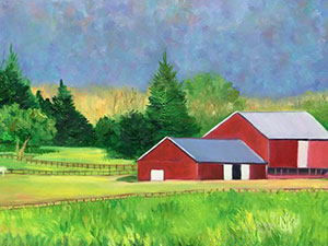 red barns on farm